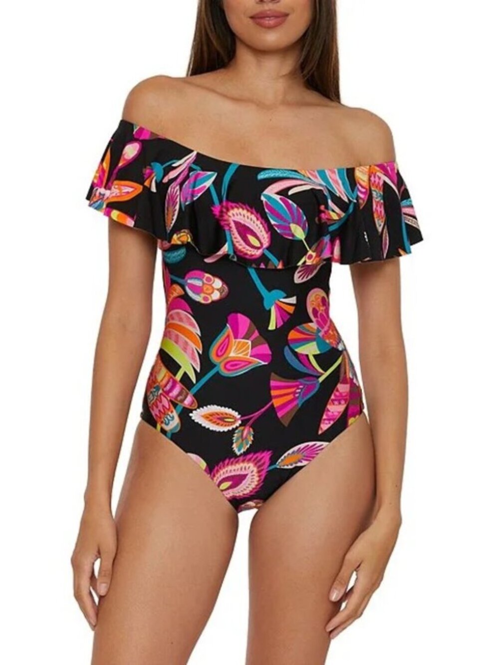 Trina Turk Luminary Ruffle One Piece Swimsuit 6 Tropical Print NEW